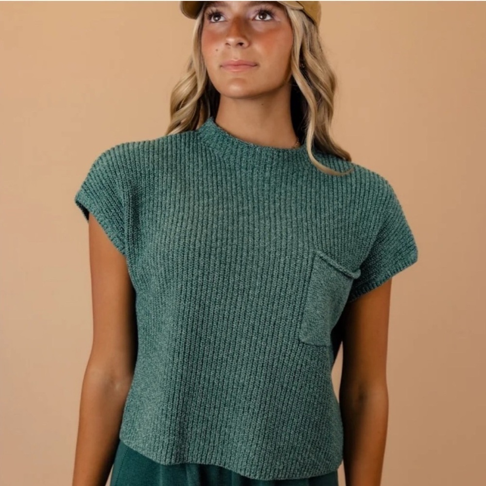 NWT Free People FP Beach Freya Short Sleeve Sweater Emerald Spell Green Size M